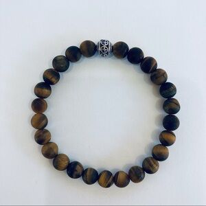HAND CRAFTED Tiger Eye Stretch BRACELET 7.0”, 6mm Brown Beaded Peace Symbol NWT